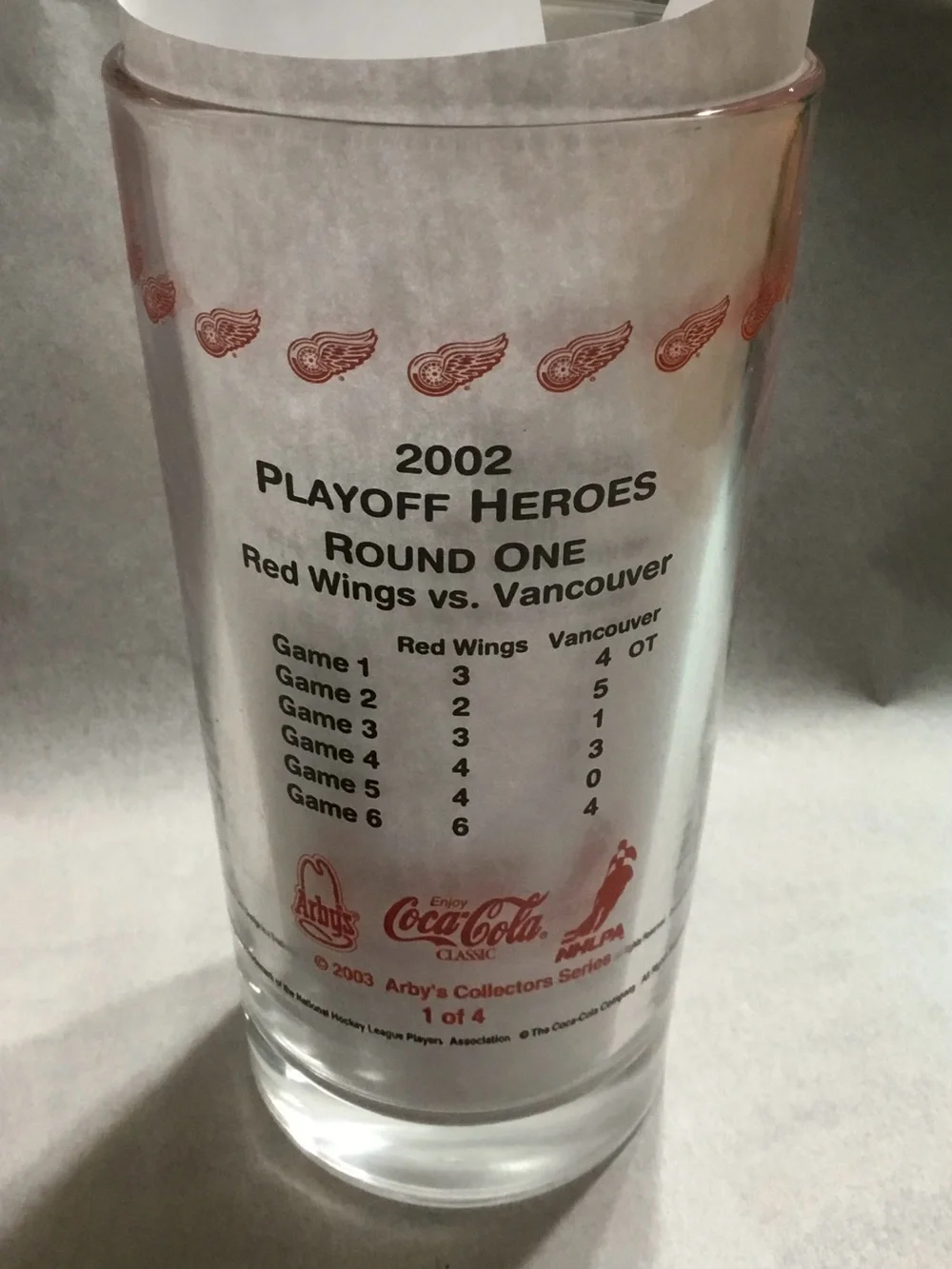 Detroit Red Wings Arby’s drinking glass.